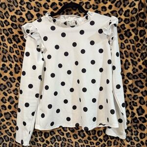 SHEIN Black and White Polka Dot Ruffle Blouse